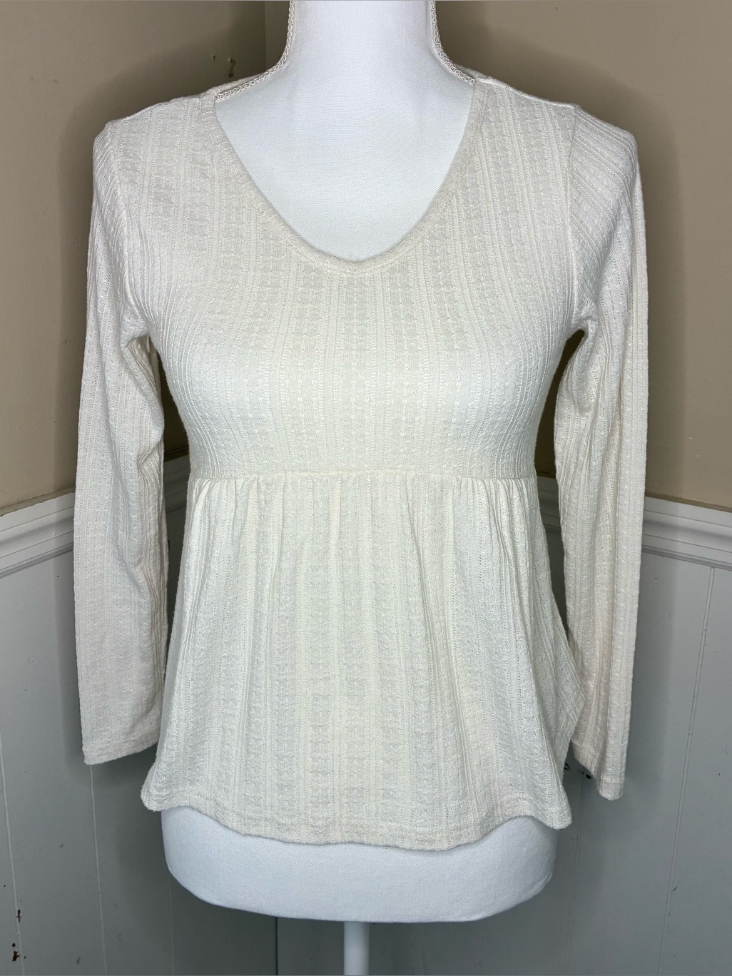 Y2k Cream Babydoll Long Sleeve Top Xs S Coquette